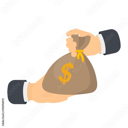 Hands giving a bag of money. Pay with money, vector illustration.