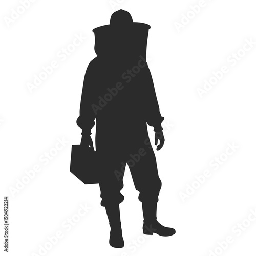 Beekeeper in protective suit holding equipment veil gloves