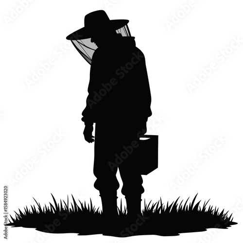 Beekeeper silhouette with protective gear and equipment protective suit veil