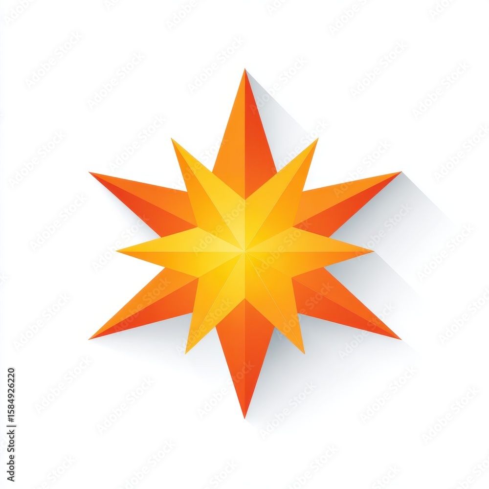 Orange and Yellow Starburst with Long Shadow on White Background Orange and Yellow Starburst with Long Shadow on White Background