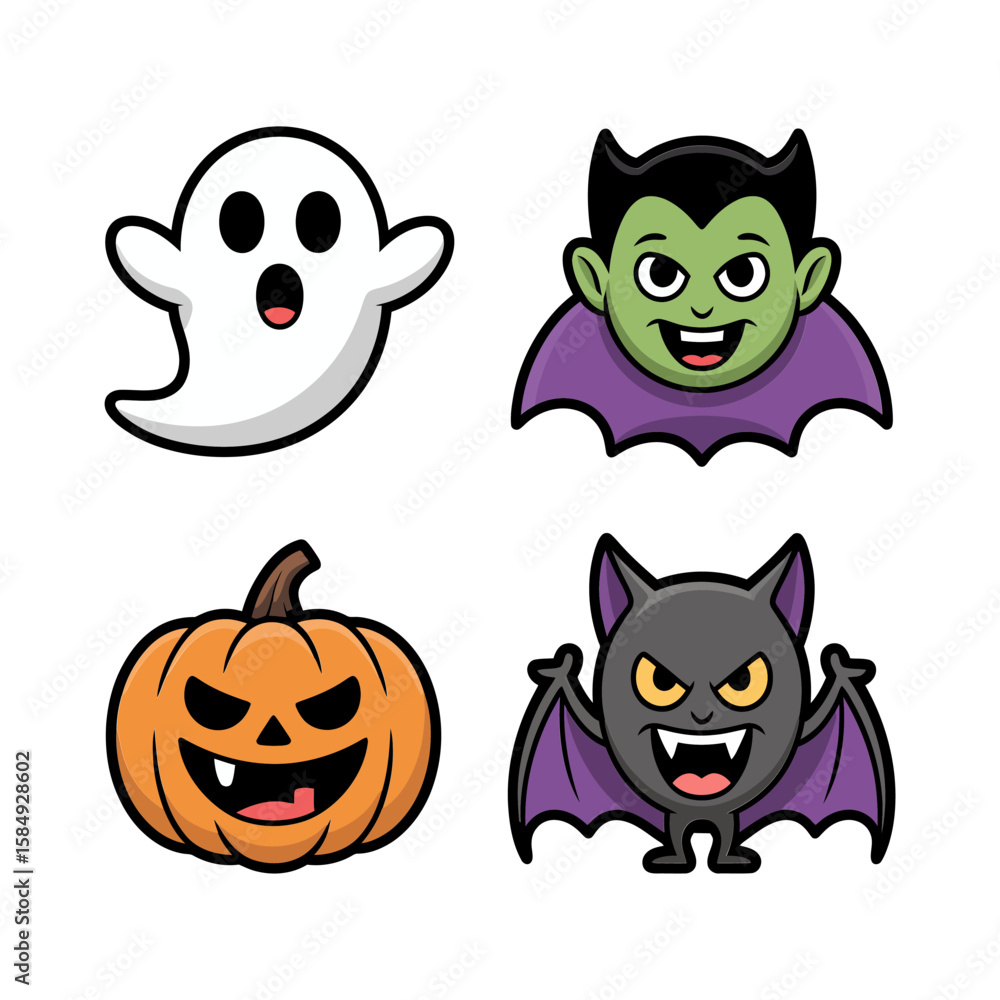 Fototapeta premium Vector art of a spooky set of halloween characters isolated on white background