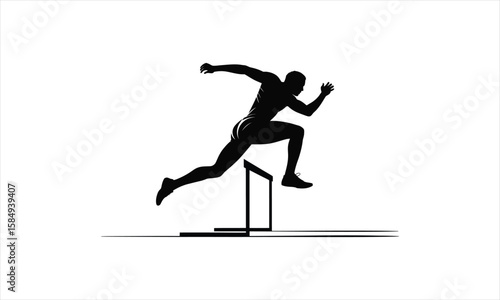 Athletic hurdler in motion silhouette
