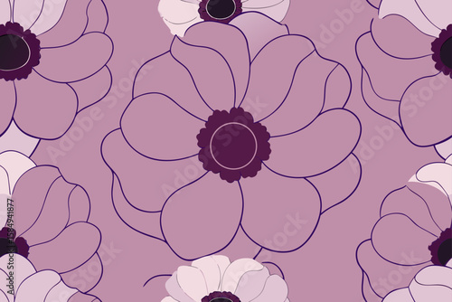 outlined anemone flowers in repeating pattern wit