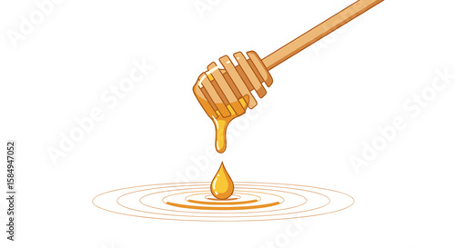 Honey dipper dripping honey illustration in gold and white