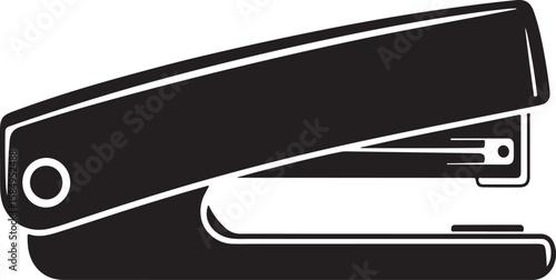 Black silhouette of a standard office stapler on a white background