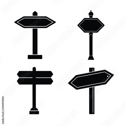 Street sign Black Silhouette Vector Collection Clean Editable Icons for Commercial Use