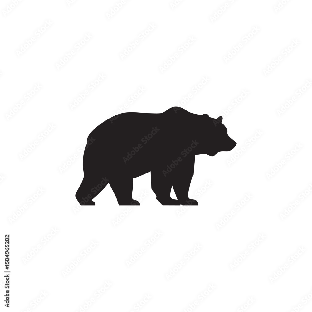Fototapeta premium Black silhouette of a bear walking on a white background isolated on white background silhouette