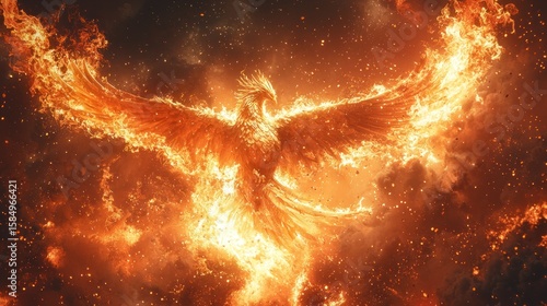 Fiery Phoenix soars amidst cosmic flames