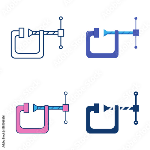 Vice clamp flat and line icon set