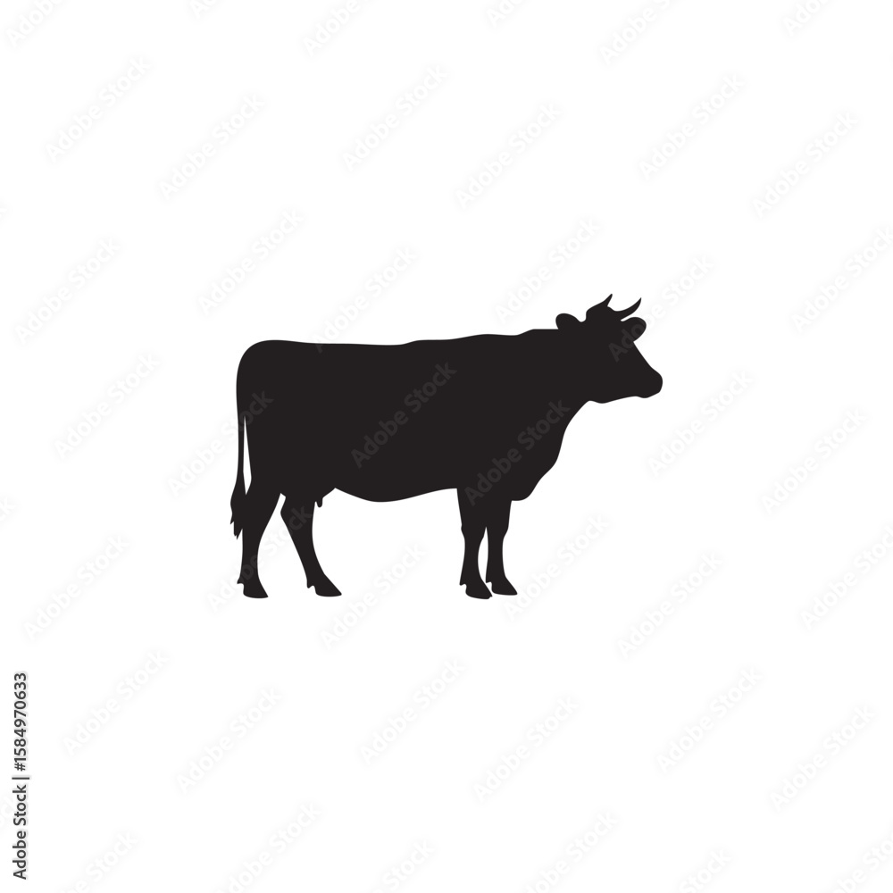 Black silhouette of a cow standing on a white background silhouette isolated on white background Black silhouette of a cow standing on a white background silhouette isolated on white background