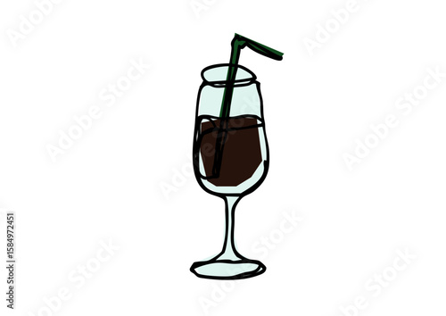 ゆるい線画のアイスコーヒーのイラスト