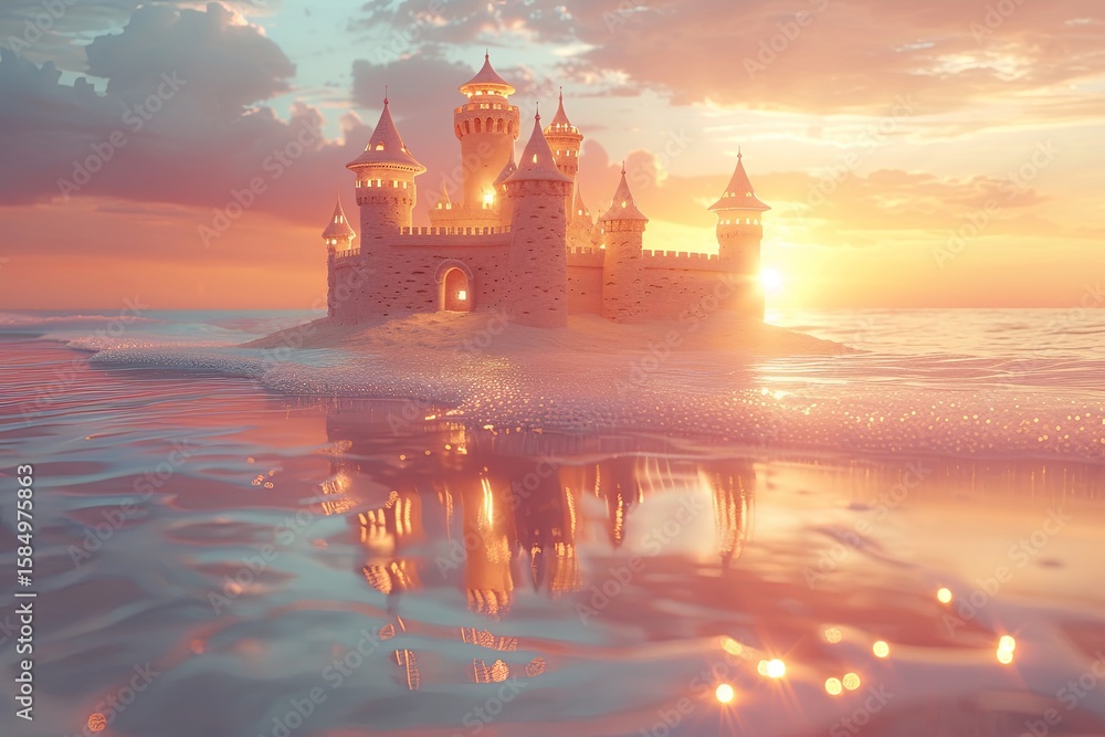 Obraz premium Dreamlike Sandcastle At Sunset