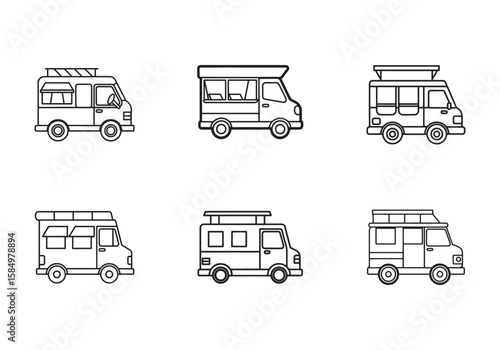 set of food truck icon line art vector illustration