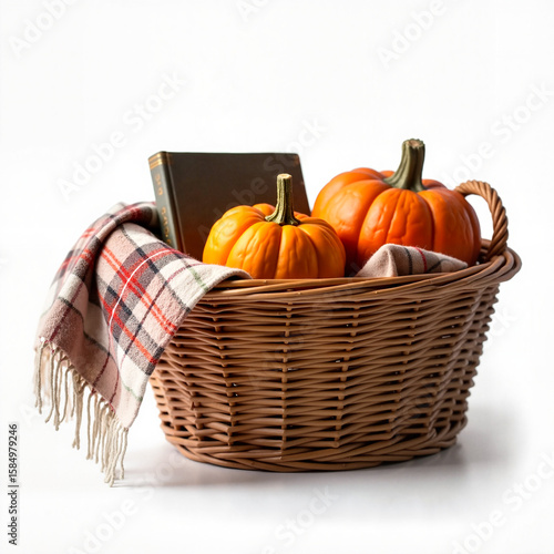Wallpaper Mural Autumn basket with pumpkins, blanket, and a book ready for fall   Torontodigital.ca