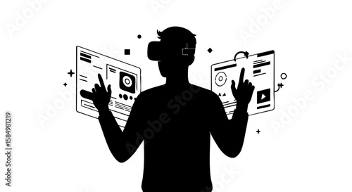 A person exploring virtual reality with data visualization.