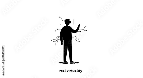 Illustration of a person experiencing augmented reality in a digital world.