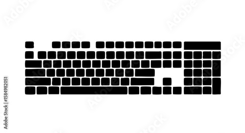 Close-up shot of a sleek black keyboard against a clean background, showcasing each key's silhouette. 