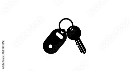 A set of keys and a key tag, isolated on a surface.