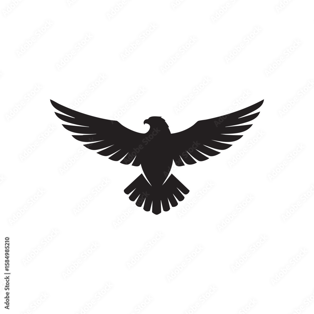 Obraz premium Majestic black eagle spreading wings silhouette isolated on white background