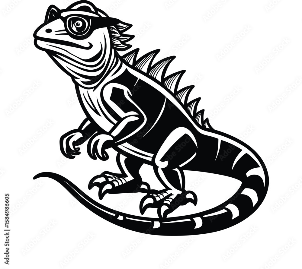 Fototapeta premium Stylized lizard wearing sunglasses black and white