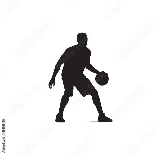 Basketball player dribbling the ball in a dynamic silhouette isolated on white background