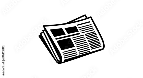 Stacked newspapers with headline, articles and images on a white background.