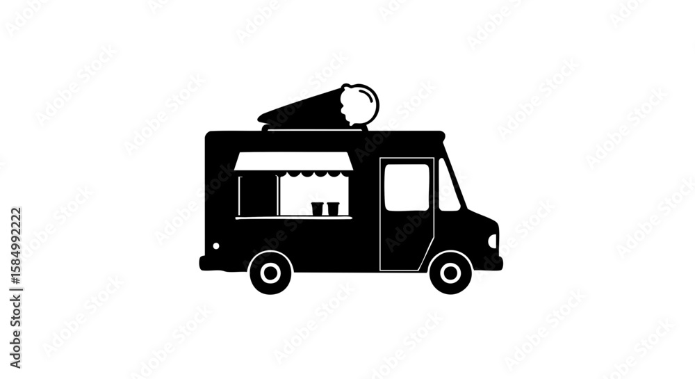 Ice cream truck silhouette in black and white. Ice cream truck silhouette in black and white.