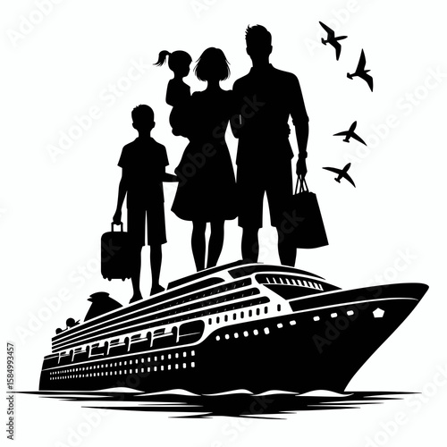 A family vacation on cruise ship is great way to see the world and spend time with loved. Cartoon Clipart Silhouette Vector Illustration Line Art Illustration. Ocean voyage super route.