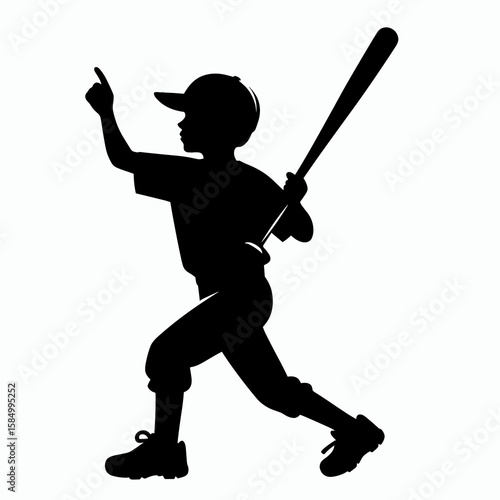 Little league baseball player hitting a home. Cartoon Clipart Silhouette Vector Illustration Line Art Illustration. .