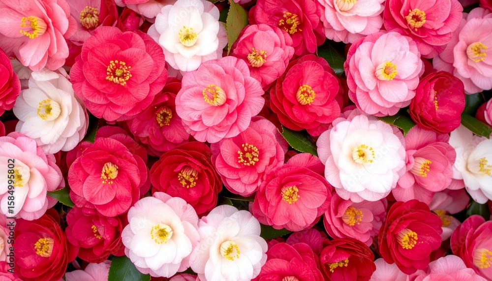 Fototapeta premium Colorful mixed camellia flowers background. Suitable for marketing or business purposes