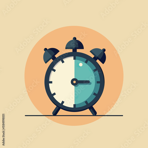 Optimize Your Time: Dynamic Illustration of an Alarm Clock Divided into Blue and White Halves, Symbolizing Balanced Schedules, Productivity, and Efficient Daily Time Management.
