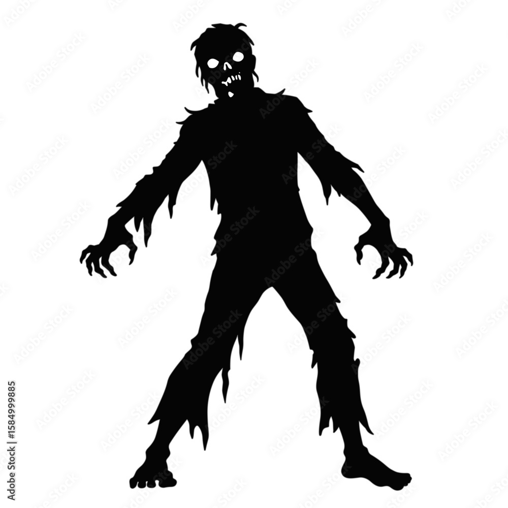 Fototapeta premium Black Silhouette Zombie – Transparent PNG Clipart Halloween Design Element
