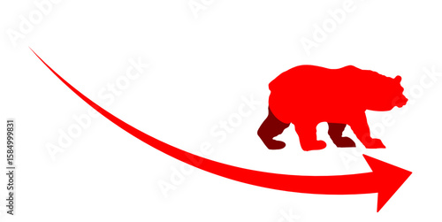 Bear and decrease arrow vector, symbolizing a bear market, decline, and pessimistic financial trends. Ideal for stock market analyses, investment warnings, or economic forecasts indicating downward