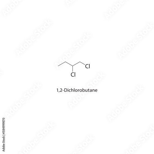 1,2-Dichlorobutane skeletal structure. halogen alkane compound schematic illustration. Simple diagram, chemical formula.