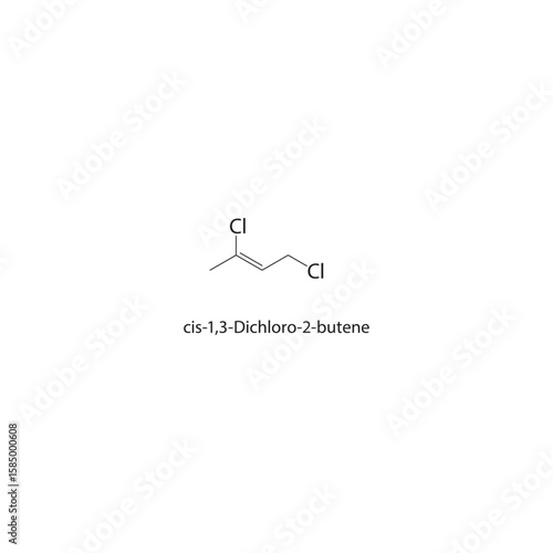 cis-1,3-Dichloro-2-butene skeletal structure. halogen alkene compound schematic illustration. Simple diagram, chemical formula.