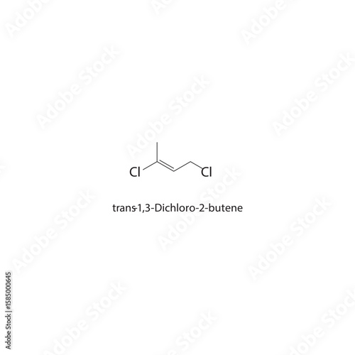 trans-1,3-Dichloro-2-butene skeletal structure. halogen alkene compound schematic illustration. Simple diagram, chemical formula.