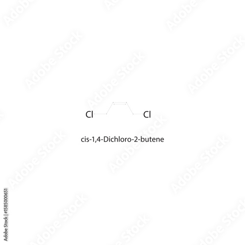 cis-1,4-Dichloro-2-butene skeletal structure. halogen alkene compound schematic illustration. Simple diagram, chemical formula.