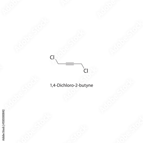 1,4-Dichloro-2-butyne skeletal structure. halogen alkyne compound schematic illustration. Simple diagram, chemical formula.