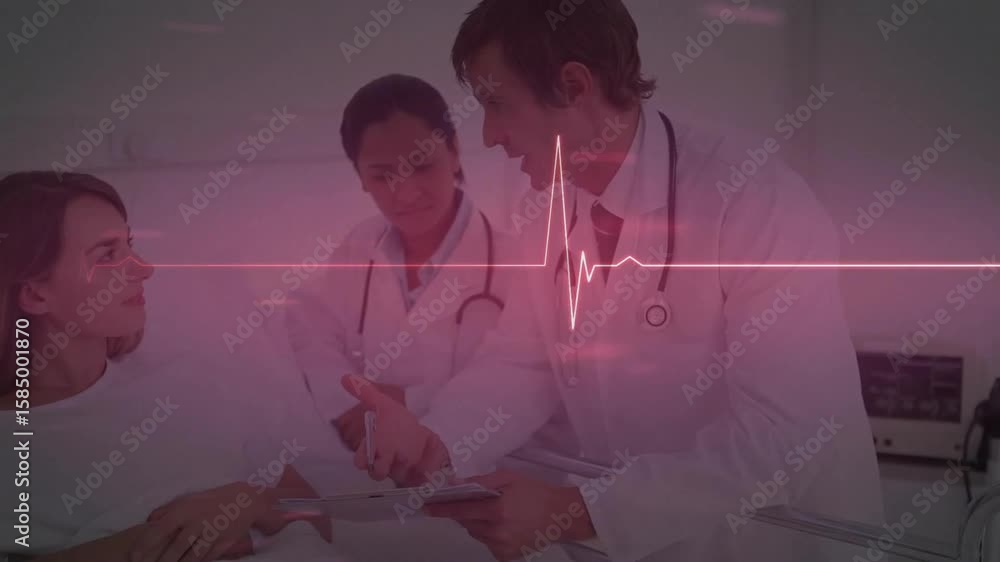 ECG waveform pulsing initiating doctor flipping chart and explaining ...