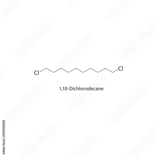 1,10-Dichlorodecane skeletal structure. halogen alkane compound schematic illustration. Simple diagram, chemical formula.