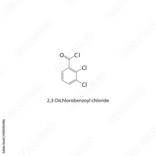 2,3-Dichlorobenzoyl chloride skeletal structure. acid chloride compound schematic illustration. Simple diagram, chemical formula.