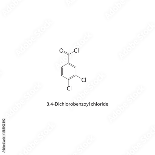 3,4-Dichlorobenzoyl chloride skeletal structure. acid chloride compound schematic illustration. Simple diagram, chemical formula.