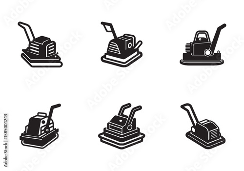 set of vibratory plate compactor icon silhouette vector illustration
