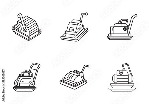 set of vibratory plate compactor icon line art vector illustration