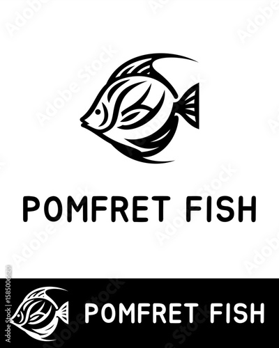 Wallpaper Mural Stylized pomfret fish logo with tribal patterns in black and white, flat and minimalist style  Torontodigital.ca