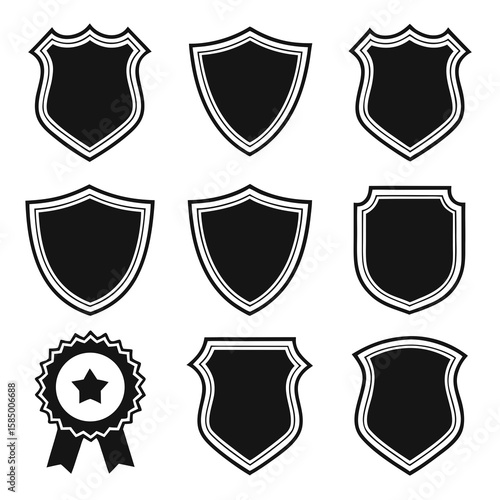 Black shield emblems with white borders badge crest