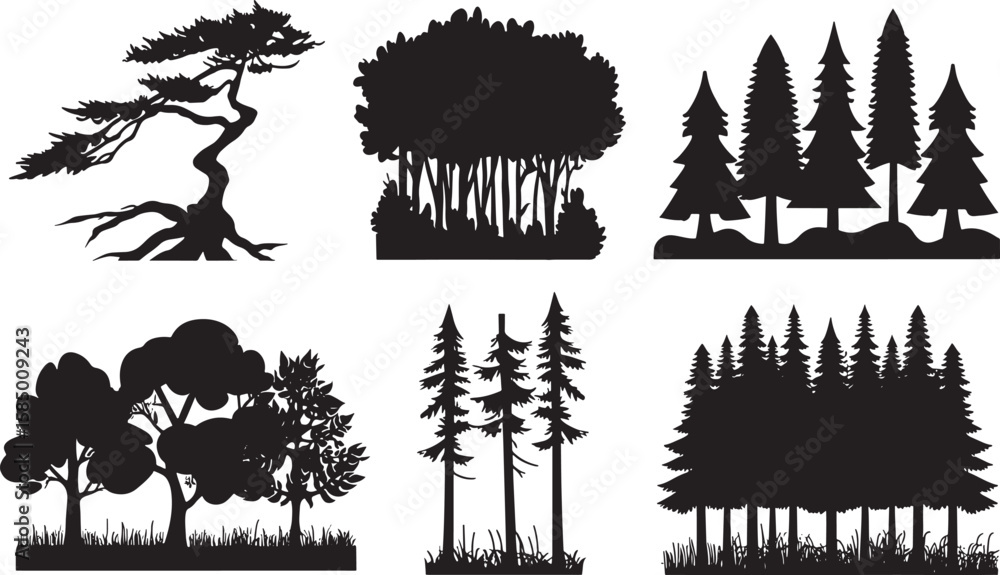 Obraz premium Assorted Forest Landscape Tree Silhouettes