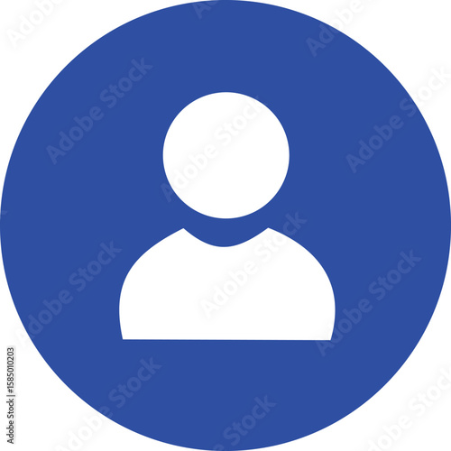 A simple white silhouette of a person s head and shoulders is centered within a vibrant blue circle symbolizing user profiles and identity