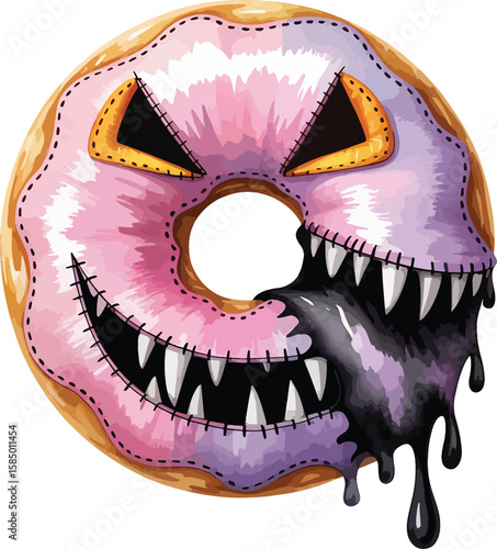 pastel donut jack o lantern glaze bitten mist art design illustration premium quality