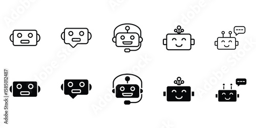 Chatbot icon set. Support bot. robot with headset. The symbol of an instant response from the support service. Vector illustration isolated on white background. Editable stroke. vector eps 10
